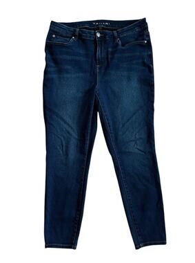 Tahari Women's Plus Dark Wash High Rise Stretch Skinny Denim Blue Jeans 14W